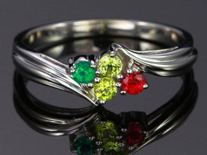 4 Birthstone Fluted Bypass Shank Mothers Ring* - MothersFamilyRings.com