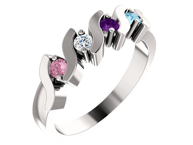 4 Stone S bar Mothers Ring* - MothersFamilyRings.com