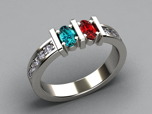 Exquisite Two Stone Oval Mothers Ring with Diamonds* Designed by Christopher Michael - MothersFamilyRings.com