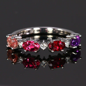 Christopher Michael Designed Ring With Oval Birthstones Set East to West - MothersFamilyRings.com