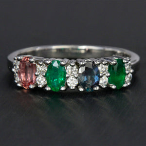 4 Stone Oval Birthstone Ring with Fine Diamonds Designed by Christopher Michael - MothersFamilyRings.com