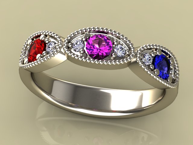 Classy 3 Birthstone Mothers Ring by Christopher Michael with Fine Cut Diamonds* - MothersFamilyRings.com
