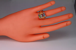 Art Nouveau Inspired 2 Birthstone Mothers Ring With Diamond* Christopher Michael Design