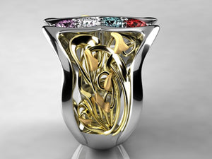 Art Nouveau Inspired 4 Birthstone Mothers Ring* Christopher Michael Design
