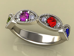 Classy 4 Birthstone Mothers Ring by Christopher Michael with Fine Cut Diamonds* - MothersFamilyRings.com