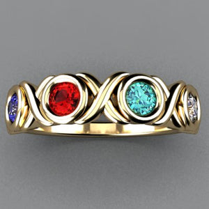4 Stone Bezeled Hugs and Kisses Mothers Ring* Designed by Christopher Michael - MothersFamilyRings.com