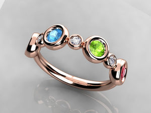 Bezeled Larger Round Four Birthstone Mothers Ring With Fine Diamonds* Deisgned by Christopher Michael