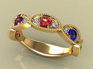 Classy 5 Birthstone Mothers Ring by Christopher Michael with Fine Cut Diamonds* - MothersFamilyRings.com