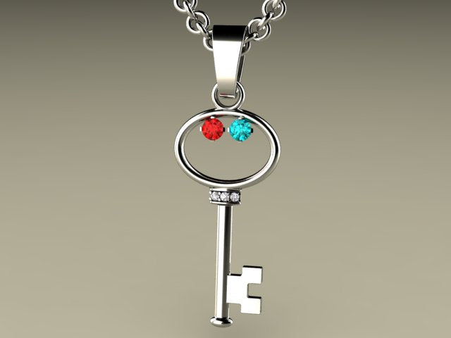 Key To My Heart Mother&#39;s Pendant with Two Birthstones*