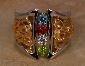 Art Nouveau Inspired 2 Birthstone Mothers Ring With Diamond* Christopher Michael Design