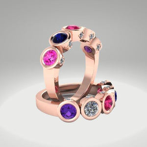 Christopher Michael Design with 5 Bezel Set Gemstones and Diamonds - MothersFamilyRings.com