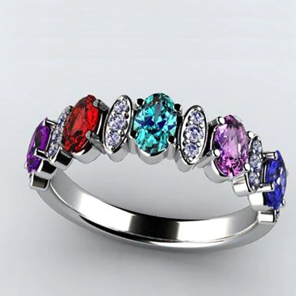 Christopher Michael Designed 5 Stone Oval Mothers Ring with Diamond* - MothersFamilyRings.com
