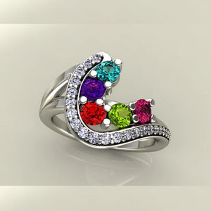 Five Birthstone Custom Mothers Ring With Fine Cut Diamonds* by Christopher Michael - MothersFamilyRings.com