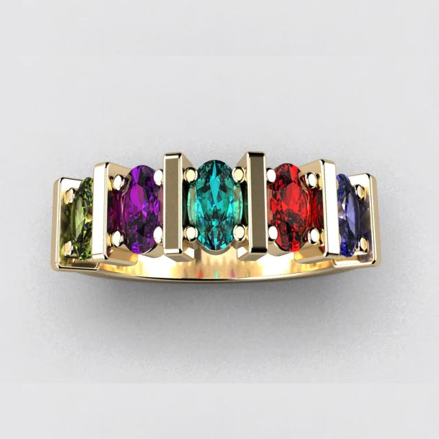 Five Stone Oval Mothers Ring with Bars* designed by Christopher Michael - MothersFamilyRings.com