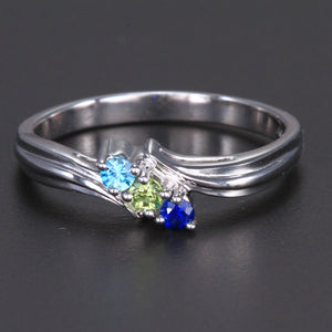 3 Birthstone Fluted Bypass Shank Mothers Ring* - MothersFamilyRings.com
