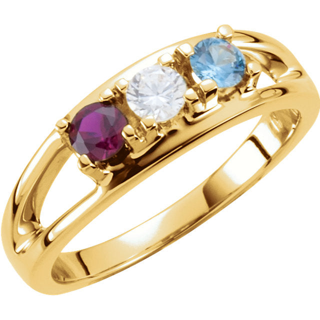 Three Birthstone Split Shank Mothers Ring* - MothersFamilyRings.com