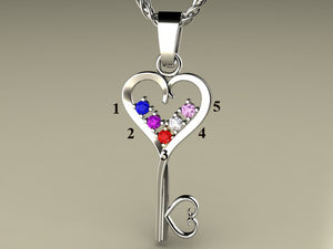 Five Birthstone Key To Hearts Mothers Pendant* Christopher Michael Design