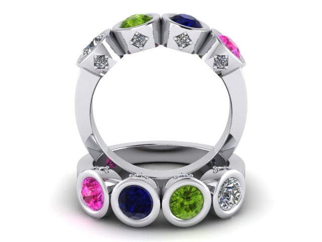 Christopher Michael Design with 4 Bezel Set Gemstones and Diamonds
