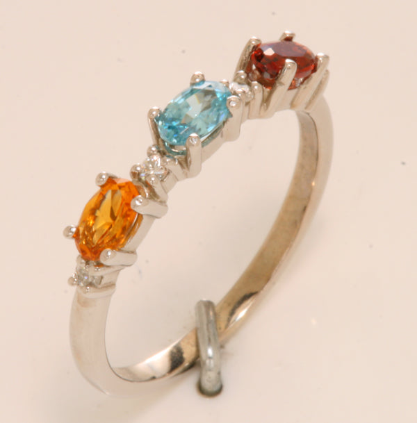 3 Birthstone Christopher Michael Designed Ring With Oval Birthstones Set East to West* - MothersFamilyRings.com