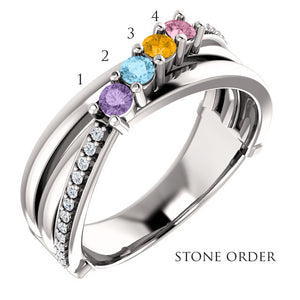 Four Stone Split Shank Heavy Family Ring With Fine Diamonds