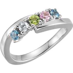 5 Stone Bypass Mothers Ring 3mm Birthstones* - MothersFamilyRings.com
