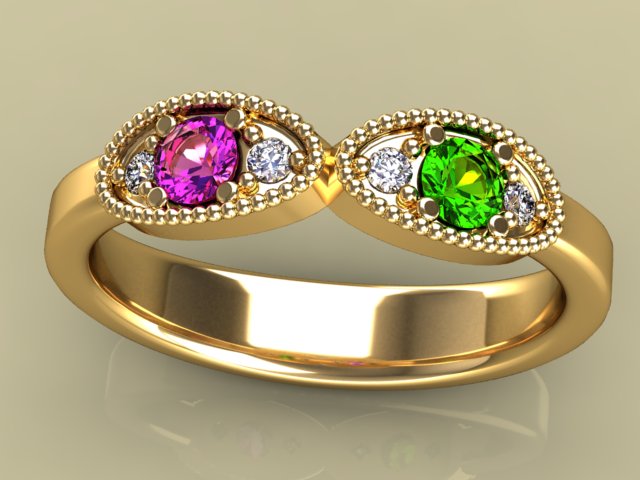 Classy 2 Birthstone Mothers Ring by Christopher Michael with Fine Cut diamonds* - MothersFamilyRings.com