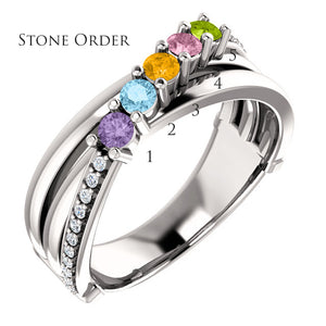 Five Stone Split Shank Heavy Family Ring With Fine Diamonds