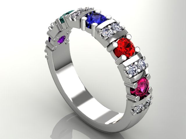 5 Stone Christopher Michael Designed Mothers Ring with Fine Diamonds* - MothersFamilyRings.com
