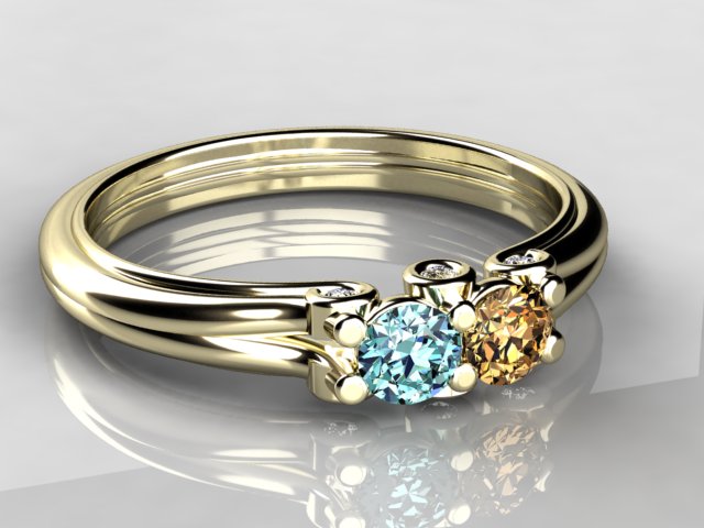 Larger 3.5 mm Two Birthstones Mothers Ring by Christopher Michael With Diamond Accent*