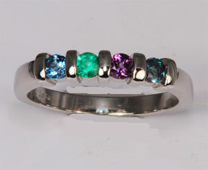 FOUR BIRTHSTONE CHANNEL SET MOTHERS RING* - MothersFamilyRings.com