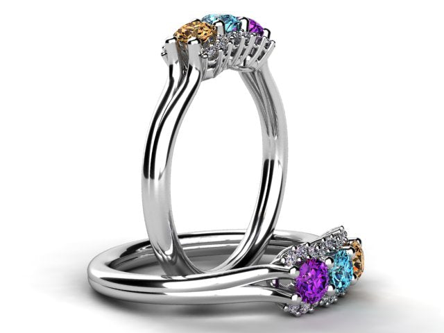 Mother&#39;s Ring With Fine Diamond and Three Natural Birthstones* designed by Christopher Michael