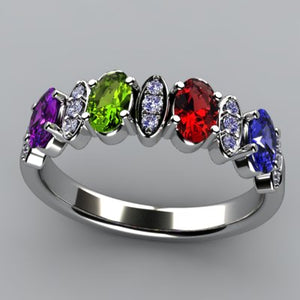 Christopher Michael Designed 4 Stone Oval Mothers Ring with Diamond* - MothersFamilyRings.com