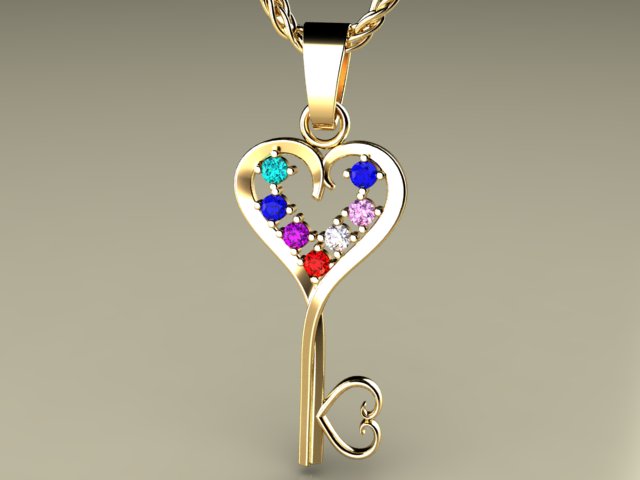 Seven Birthstone Key To Hearts Mothers Pendant* Christopher Michael Design