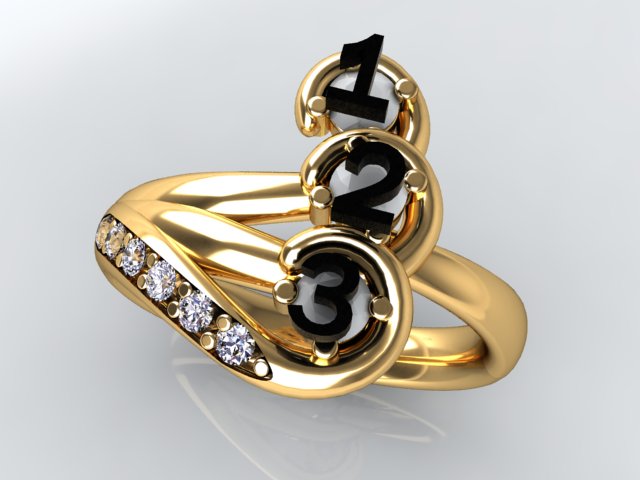 Curled Three Birthstone Mother Ring with Diamond* Christopher Michael Design - MothersFamilyRings.com