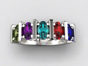 Five Stone Oval Mothers Ring with Bars* designed by Christopher Michael - MothersFamilyRings.com