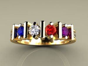 Original Christopher Michael Designed Four Birthstone Mothers Ring With Fine Cut Diamonds*