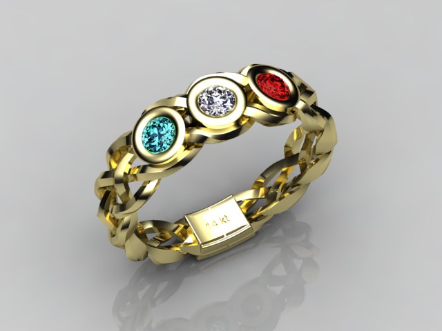 Custom Designed by Christopher Michael Mothers Ring With Three Bezeled 3mm Birthstones*