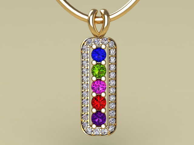 5 Birthstone Mothers Pendant with Diamonds Around by Christopher Michael* - MothersFamilyRings.com