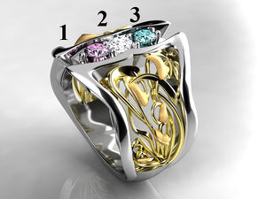 Art Nouveau Inspired 3 Birthstone Mothers Ring* Christopher Michael Design