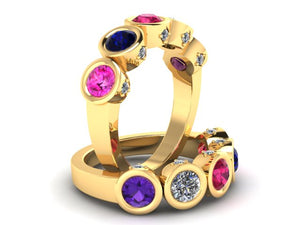 Christopher Michael Design with 5 Bezel Set Gemstones and Diamonds