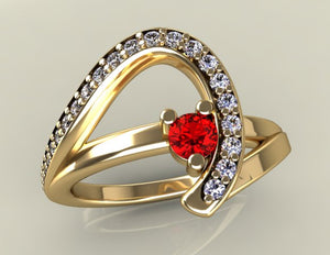One Birthstone Custom Mothers Ring With Fine Cut Diamonds* by Designed by Christopher Michael