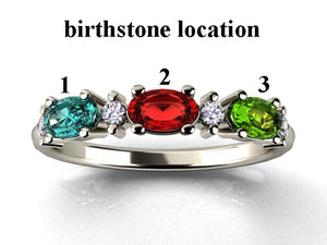 3 Birthstone Christopher Michael Designed Ring With Oval Birthstones Set East to West* - MothersFamilyRings.com
