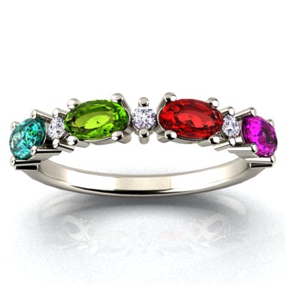 4 Birthstone Christopher Michael Designed Ring With Oval Birthstones Set East to West* - MothersFamilyRings.com