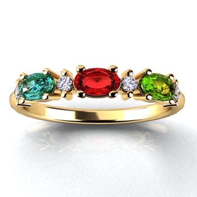 3 Birthstone Christopher Michael Designed Ring With Oval Birthstones Set East to West* - MothersFamilyRings.com