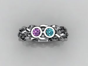Custom Designed by Christopher Michael  Mothers Ring With Two Bezeled 3mm Birthstones*