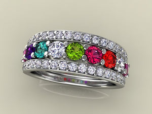 9 Birthstones Mothers Ring Flanked with Fine Diamond* Christopher Michael Design - MothersFamilyRings.com