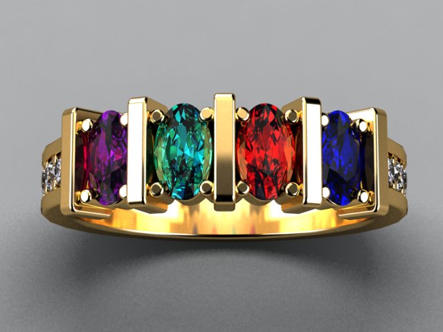 Exquisite Four Stone Oval Mothers Ring with Diamonds* Designed by Christopher Michael - MothersFamilyRings.com