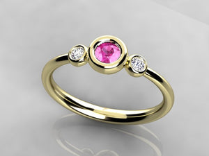 Bezeled Larger Round One Birthstone Mothers Ring With Fine Diamonds* Designed by Christopher Michael