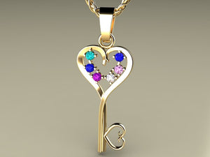 Six Birthstone Key To Hearts Mothers Pendant* Christopher Michael Design