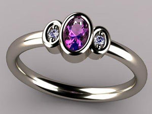 Bezeled One Stone Oval Mothers Ring With Diamond* Designed by Christopher Michael - MothersFamilyRings.com
